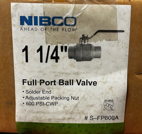 Nibco 1 1/4" S-FP600A Sweat Brass Ball Valve 600 PSI-CWP Full Port
