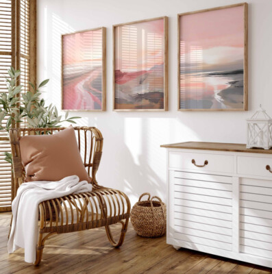 Galerie Wandbilder Neutral Pastell Rosa 3 Set Poster Minimal Modern Abstrakt Druck