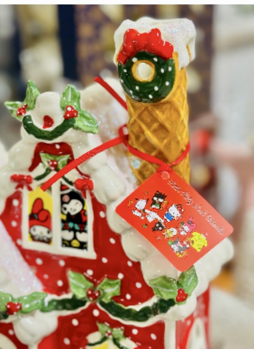 Blue Sky Hello Kitty Red Christmas Gingerbread Candle House AUTH