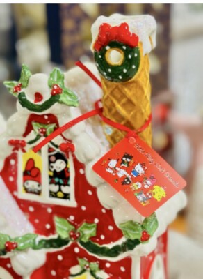 Blue Sky Hello Kitty Red Christmas Gingerbread Candle House AUTH