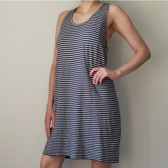 Everlane Linen Racerback Dress Indigo Off White Striped Small Everlane Linen Racerback Dress Indigo Off White Striped Small
