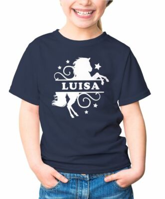 Kinder T-Shirt Mädchen Pferd Motiv eigener Name personalisierbares Geschenk für