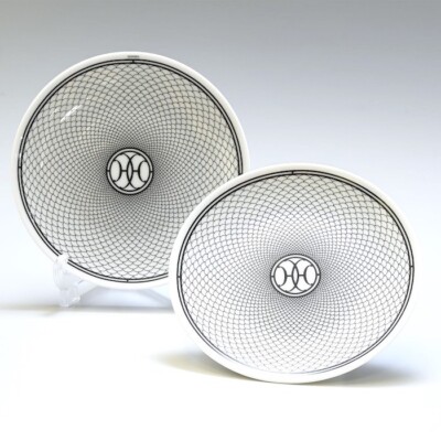 Hermes Bread Plate H Deco White Black Tableware Dish 2 set Dinner