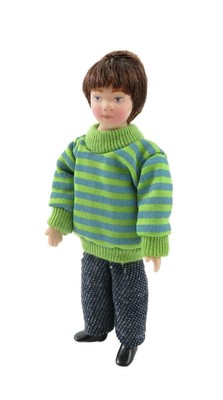 Melody Jane Puppenhaus Figur – Modern Boy In Pullover & Jeans, 1:12 Maßstab, Aus Porzellan