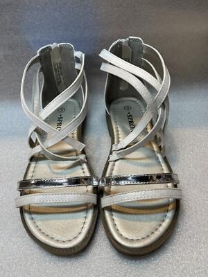 Sprox Big Girl s White W Silver Accents Strappy Sandal Size 3, Great Condition!