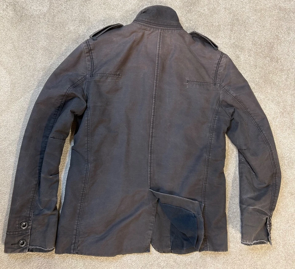 FIRETRAP Hombres Chaqueta Algodón Gris Pizarra Cremallera Popper Abrigo Envejecido Talla XL Foto 2 de 4