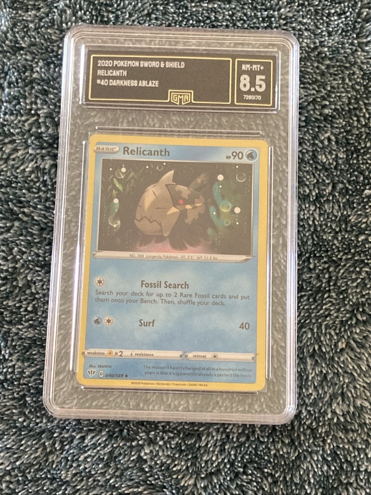 Pokemon Card GRADED GMA 8.5 Sword & Shield Relicanth #40