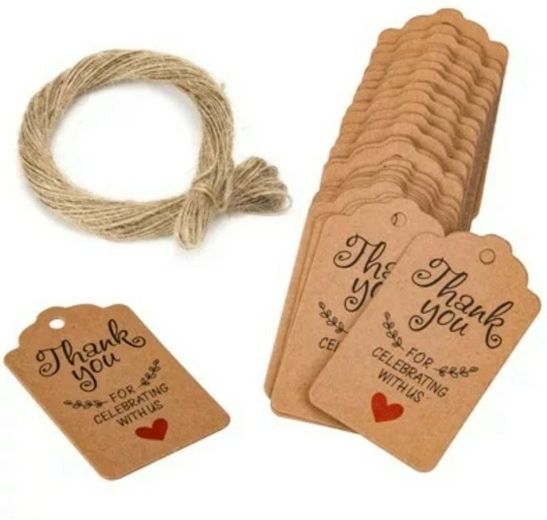 Juego de 50 piezas, papel artesanal etiquetas de regalo de agradecimiento suministros de boda/fiesta  Foto 2 de 2