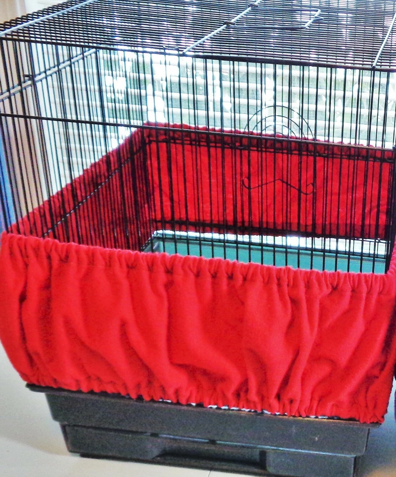 MEDIUM/LARGE Bird CAGE Tall Seed Catcher Skirt Flannel "Just Plain Red"