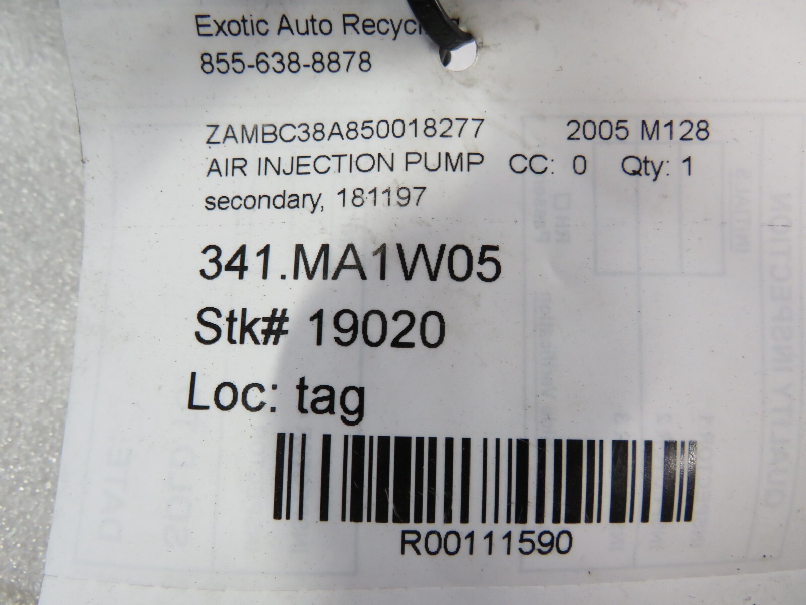 Maserati M128, Quattroporte, Secondary Air Injection Pump, Used, P/N 181197