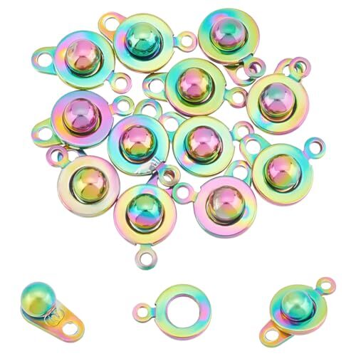  12Pcs Stainless Steel Small Snap Clasps Rainbow Color Round Clasps Ball 