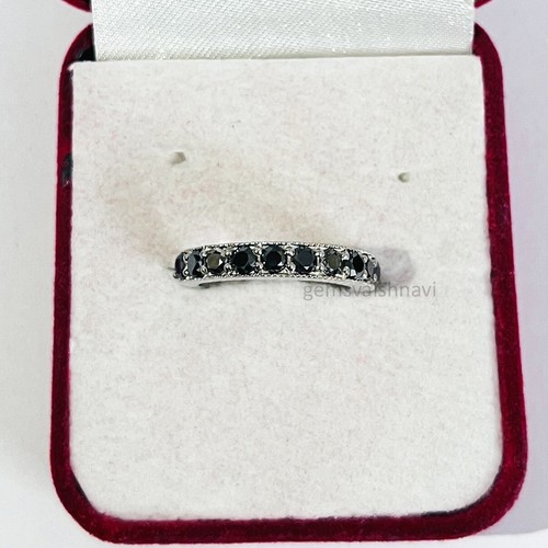 2MM Diamante Negro Banda en Acabado Oro Blanco AAA Certificado Anillo Eternidad - Imagen 4 de 7