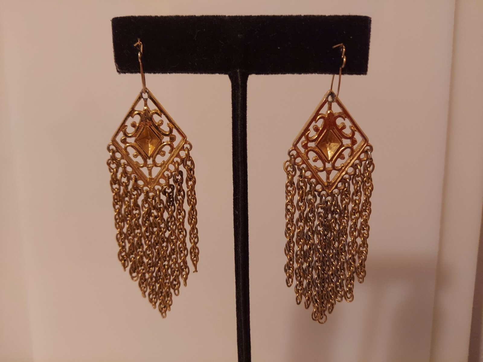 statement goldtone chain drop dangle earrings 2.2… - image 3