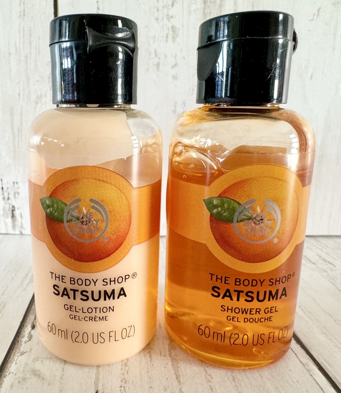 The Body Shop SATSUMA Shower Gel & Lotion + Puff Gift Travel Set 2 fl