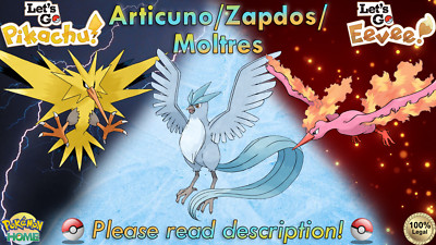  Shiny/Non-shiny Articuno/Zapdos/Moltres 6IV XL Let's Go Pikachu/Eevee ( Legal)