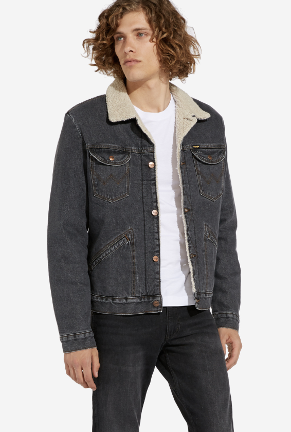Wrangler denim jacket mens Icons 124MJ sherpa 'Black 2 year