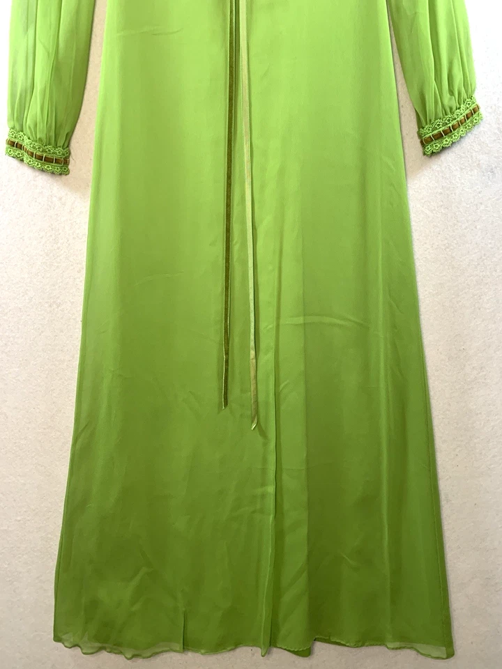 Винтажный 60-х 70-х шифоновое макси платье зеленый Regency Royalcore бархата бант ILGWU - Изображение 2 из 4