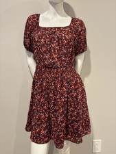 Old Navy Burgundy Floral Dress Women’s Small Short Sleeve Boho Cottagecore