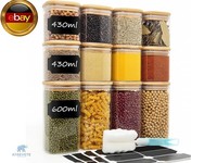 Vorratsdosen Glas 12Er Set, 430/600Ml GewüRzgläSer Eckig Holzdeckel, V