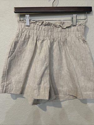 Final Touch Womens BEIGE Elastic Waist Pull On Belt Shorts SZ SMALL Made In USA