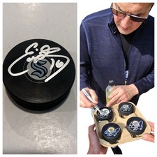 EDDIE OLCZYK SIGNED SEATTLE KRAKEN HOCKEY PUCK W/ CASE COA