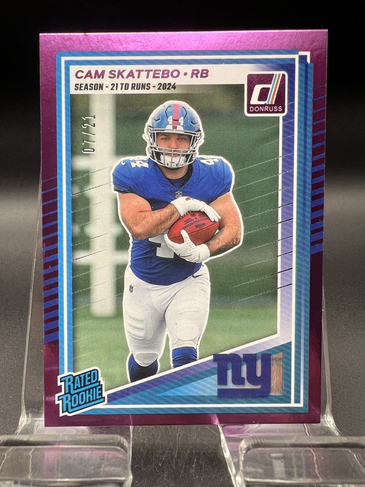 2025 Donruss Cam Skattebo 07/21 #302 Rated Rookie Season Purple Stat Line RC SSP