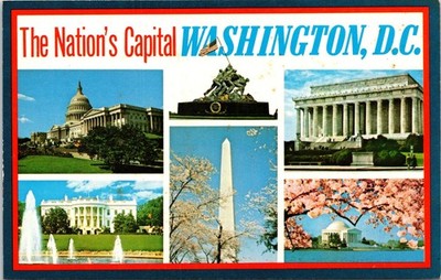 Washington D.C. Multi-View Postcard Capitol, White House, Monuments Cherry Trees