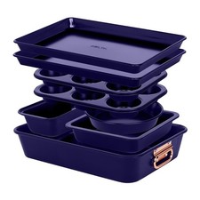 Prime Cuisine 8 Piece Blue Stackable Nonstick Bakeware Set Carbon Steel