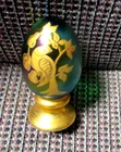 Vintage Egg Fenton Glass Green Gold Signed P. LAUDERMAN