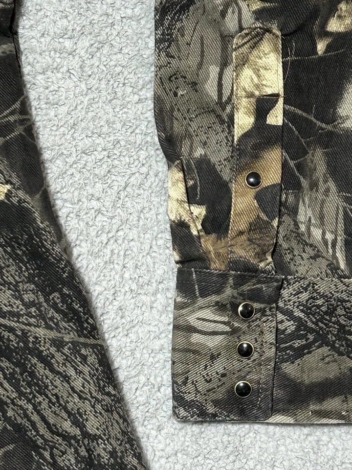 Vintage 90s Camco Shirt Camo Mossy Oak Canvas Black Onyx Buttons Mens 2XL Huntin - Image 4 of 4