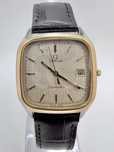 Vintage Near Mint 1980’s Omega Seamaster Quartz  Linen Dial Squared Men’s Watch
