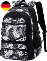 Amythe Schulrucksack Teenager Jungen 40L Mit 9 FäChern - Schwarz | Schulranzen F