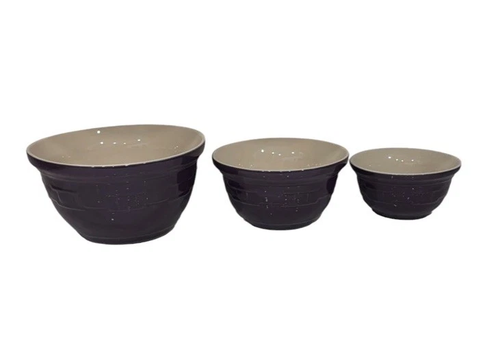 Longaberger Woven Traditions Cornflower Eggplant Set Of 3 Nesting Mixing Bowls