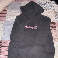 Real White Fox Women's Gray Hoodie XS/S Pink Logo Graphic Print Hooded Pockets