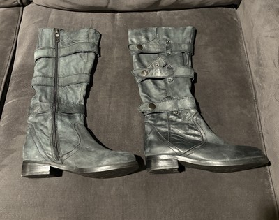 Two Lips Women's Jolt Knee-High Black Buckle Zip Riding Boots Sz 6.5