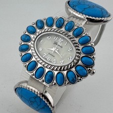 Geneva Quartz Watch Women Silver Turquoise Ja...