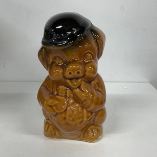 Vintage Ceramic Pig Money Box Bowler Hat Brown Glaze Novelty Bank NP#400