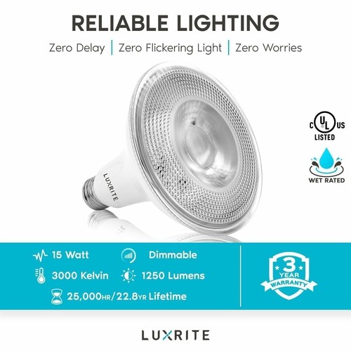 Luxrite 4-Pack LED PAR38 Flood Light Bulb Soft White 15W Dimmable Wet Rated - Picture 7 of 7