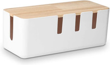 Baskiss Cable Management Box Wood Lid Wire Organizer for Desk TV Computer
