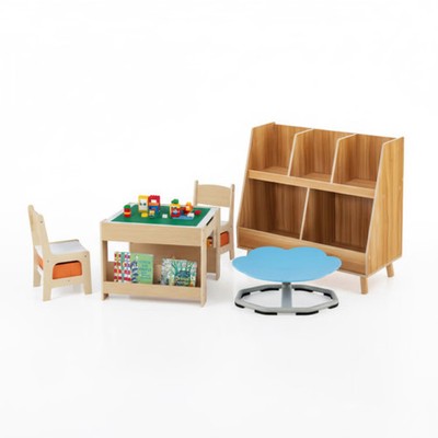 Kids Learning & Play Essentials Bundle -- Bookshelf + 4-in-1 Activity Table Set