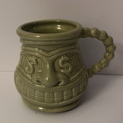 Hawaiian Tiki Mug Grinning Whimsical Dollar Signs Eyes Big Nose Big Teeth