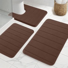 3 PCS Coffee Memory Foam Bathroom Rug Set NonSlip Bath Mat Toilet Carpet