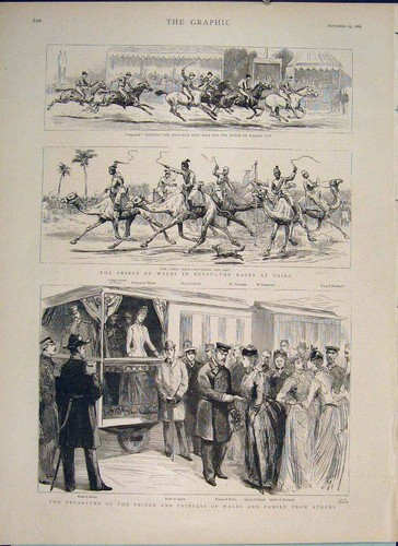 Original Old Antique Print Athens Prince Princess Wales Egypt Races Cairo Africa