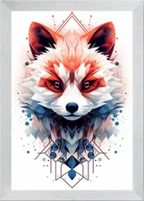 Red Panda Geometry Framed Wall Art Poster Canvas Print Picture