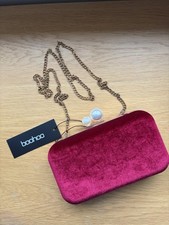 Boohoo Red Velvet Clutch Bag, New With Tags