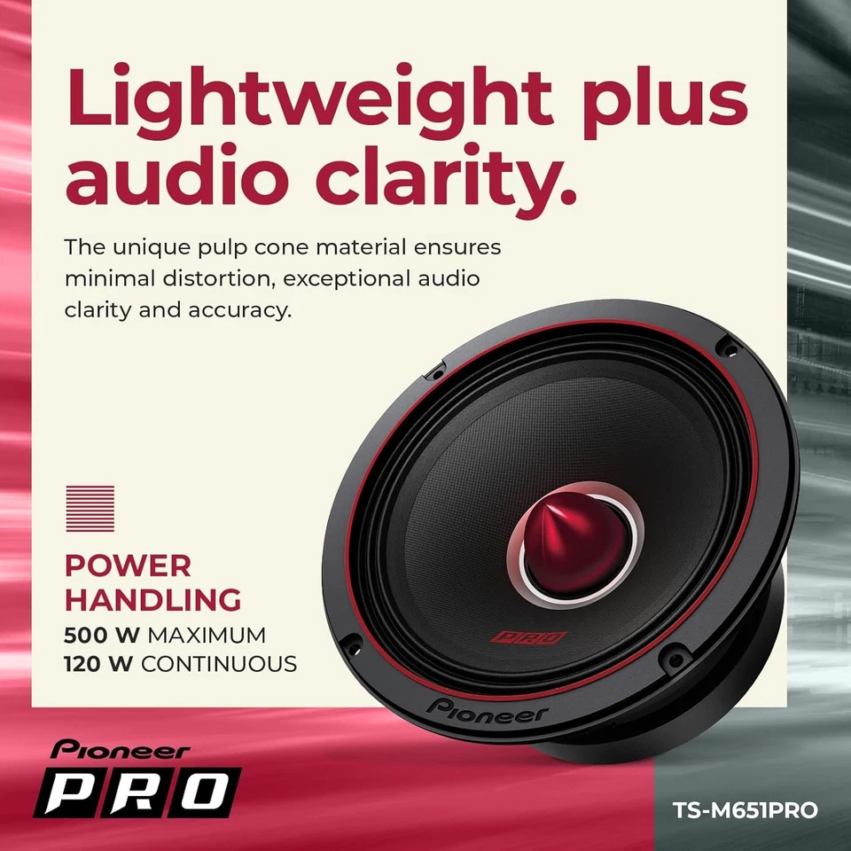 Pioneer P.R.O. Series TS-M651PRO 6.5” Speakers 6.5 Component - 300W, Black - Image 4 of 4