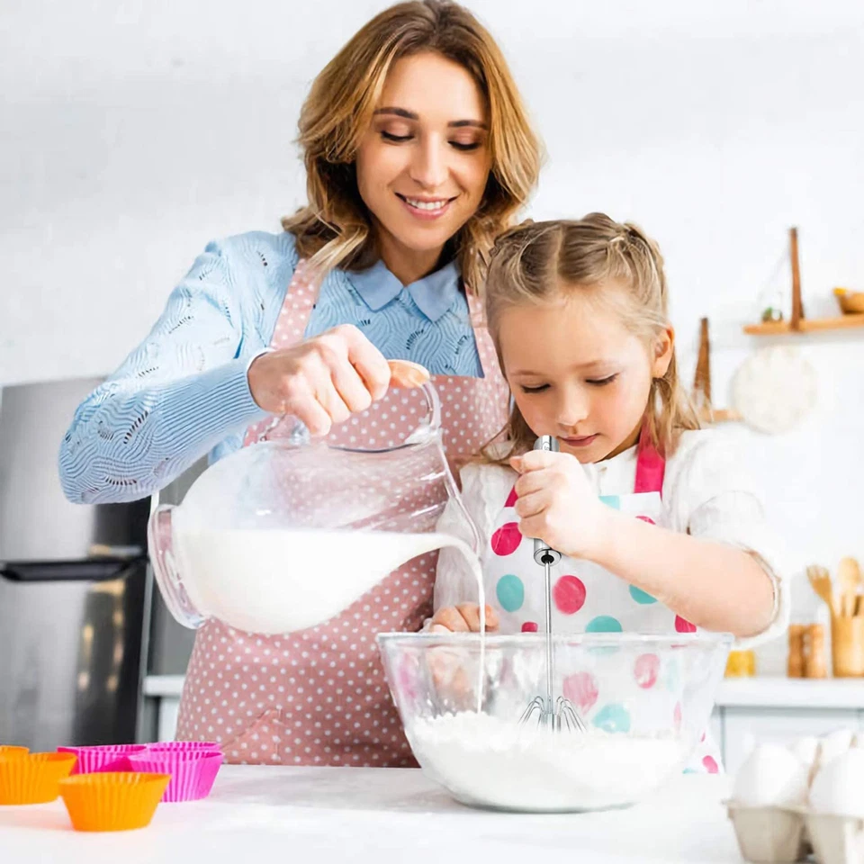 Batidor giratorio de empuje manual de acero inoxidable mezclador de huevos de 12 pulgadas espumador de leche Foto 3 de 4