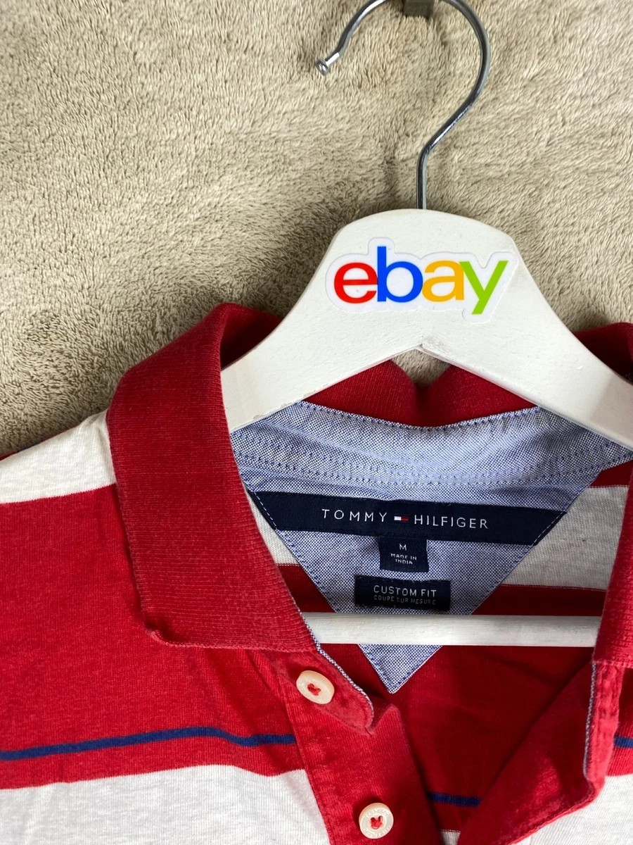 Tommy Hilfiger Casual Formal Polo T-Shirts Top Size M Mens Red Striped Logo