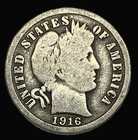 1916-P Barber Dime 10c Good G+  Free Shipping