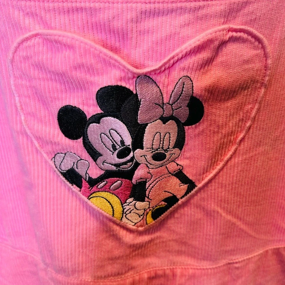 Disney Mickey & Minnie Pink Heart Patch Curduroy Overall Dress Size Woman 2 - Image 2 of 4